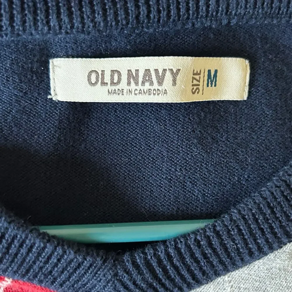 Vintage Old Navy Argyle knit sweater crewneck old money country club Y2K Prep M